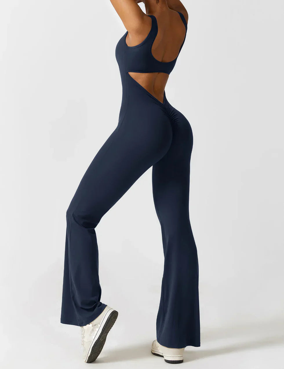 Flared Scrunched V-Back Jumpsuit voor Dames