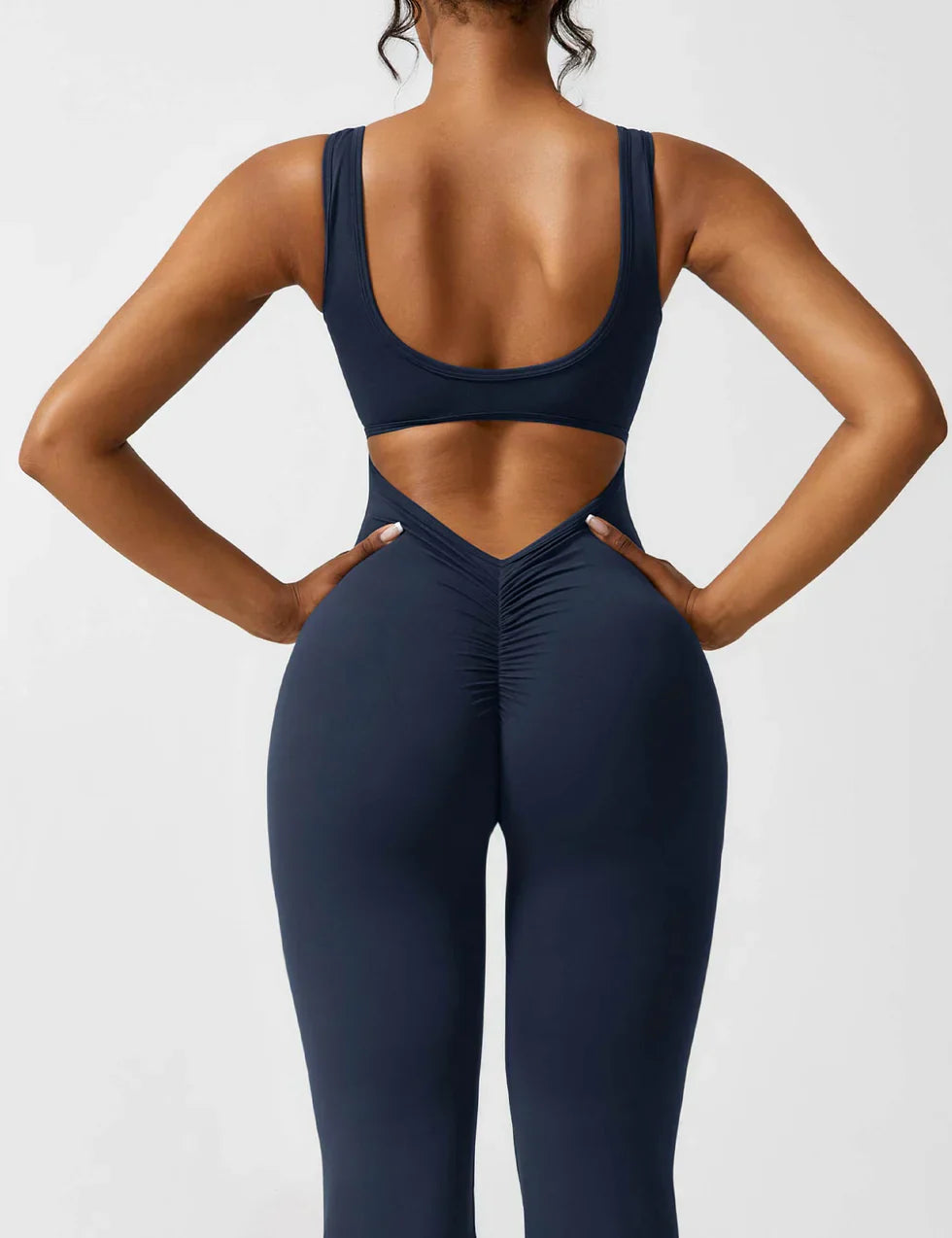 Flared Scrunched V-Back Jumpsuit voor Dames