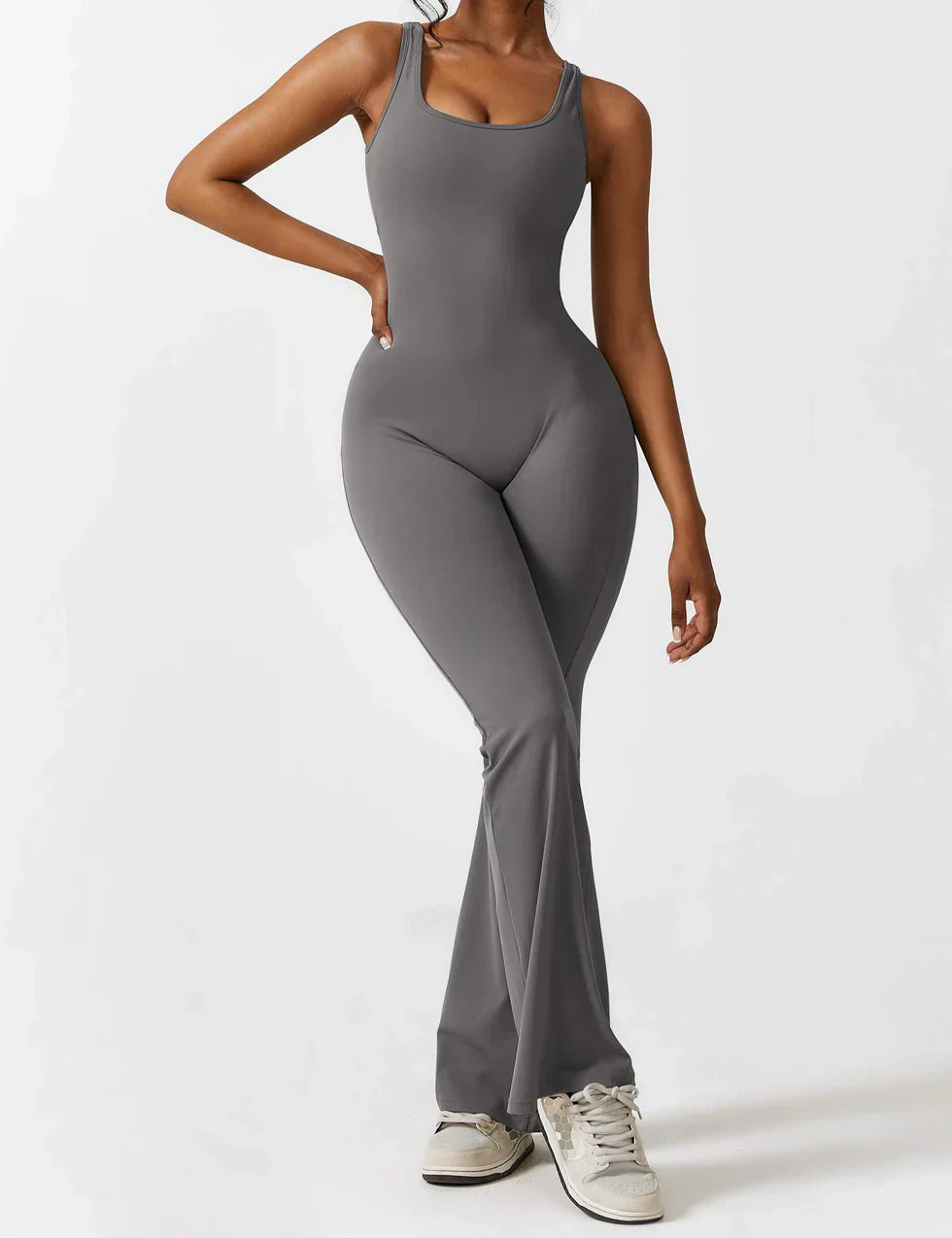 Flared Scrunched V-Back Jumpsuit voor Dames