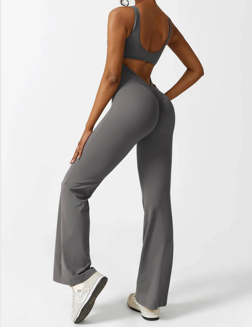 Flared Scrunched V-Back Jumpsuit voor Dames