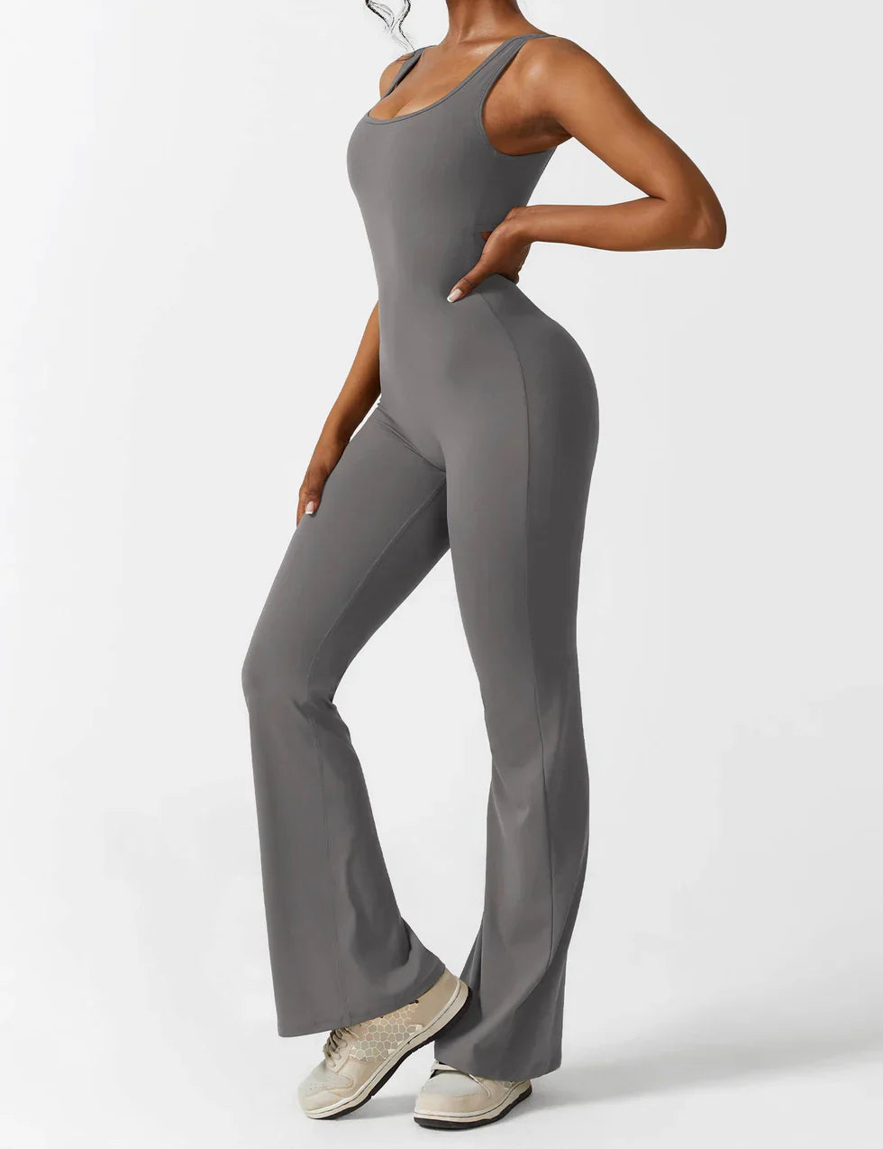 Flared Scrunched V-Back Jumpsuit voor Dames