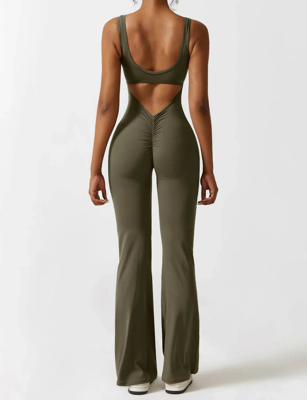 Flared Scrunched V-Back Jumpsuit voor Dames