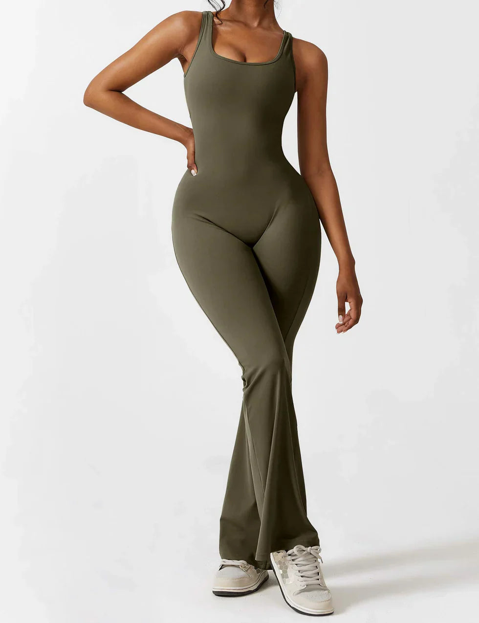 Flared Scrunched V-Back Jumpsuit voor Dames
