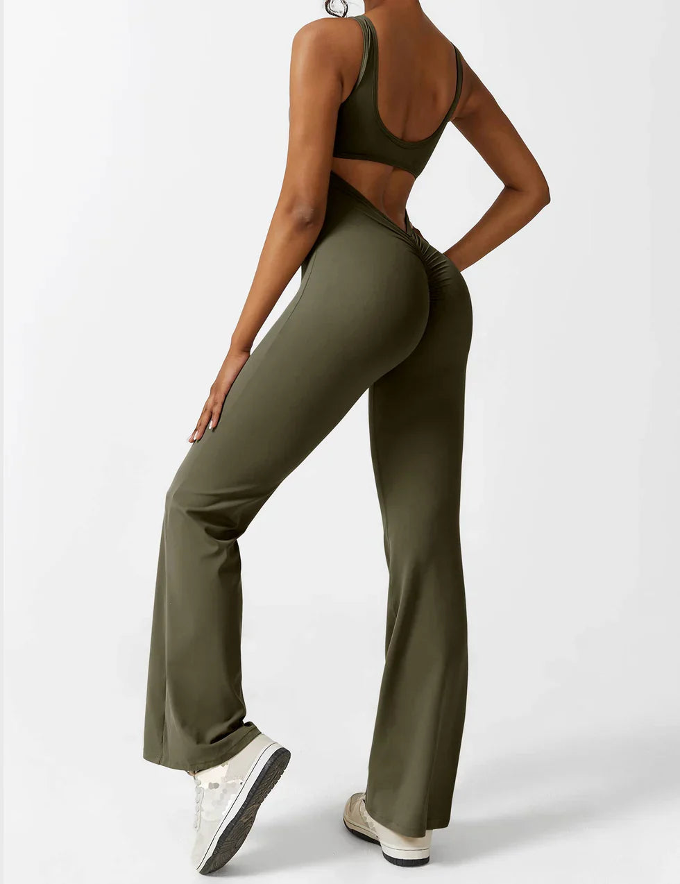 Flared Scrunched V-Back Jumpsuit voor Dames
