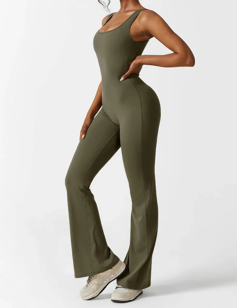 Flared Scrunched V-Back Jumpsuit voor Dames