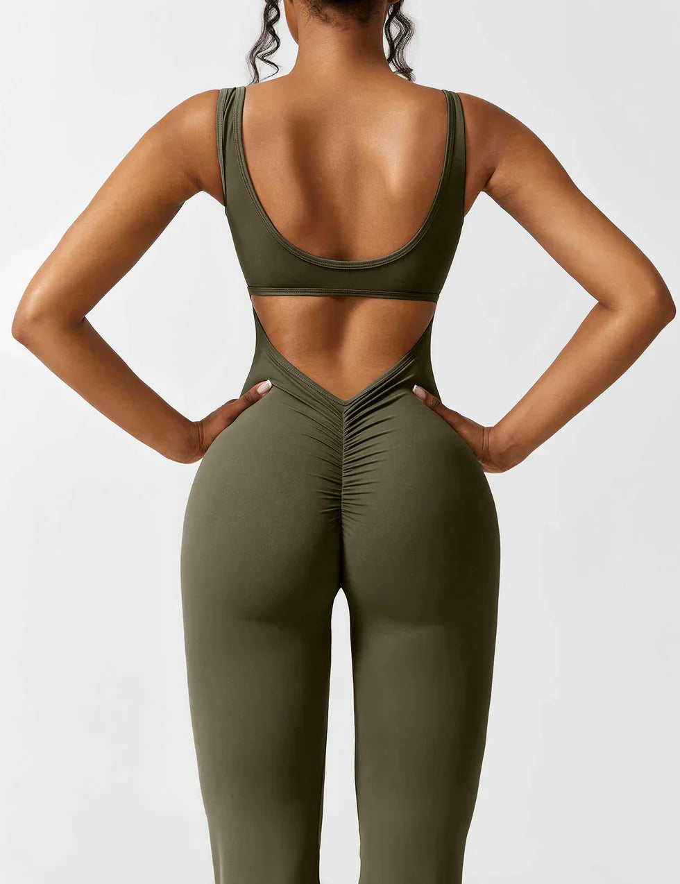 Flared Scrunched V-Back Jumpsuit voor Dames