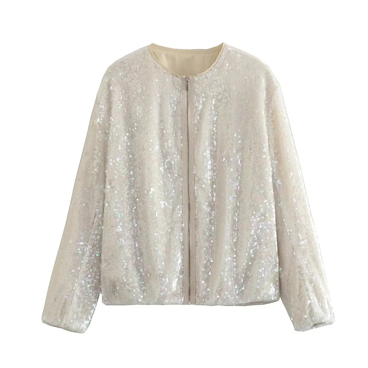 Beige bomber jas met pailletten voor dames