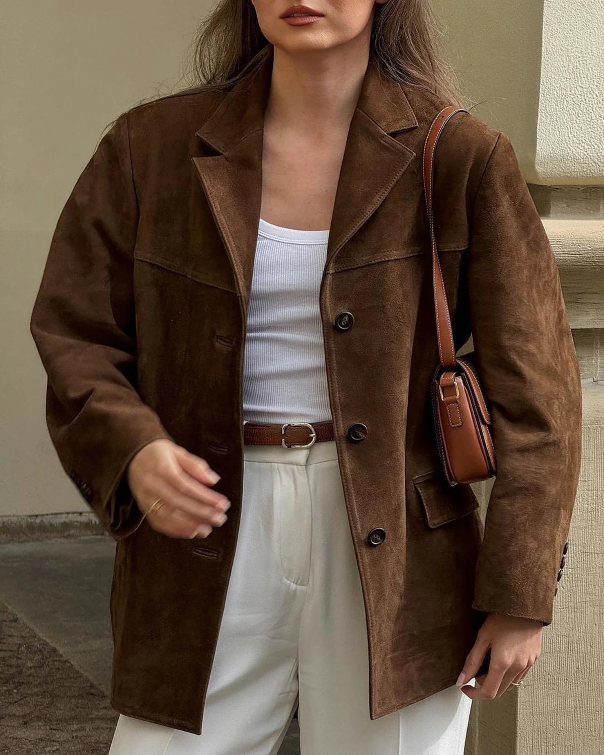 Bruine suede blazer voor dames