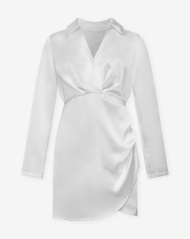 Bubbles Satijnen Jurk | Damesjurk met V-Hals en Elastische Taille voor Elegante Pasvorm