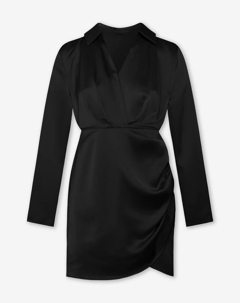Bubbles Satijnen Jurk | Damesjurk met V-Hals en Elastische Taille voor Elegante Pasvorm