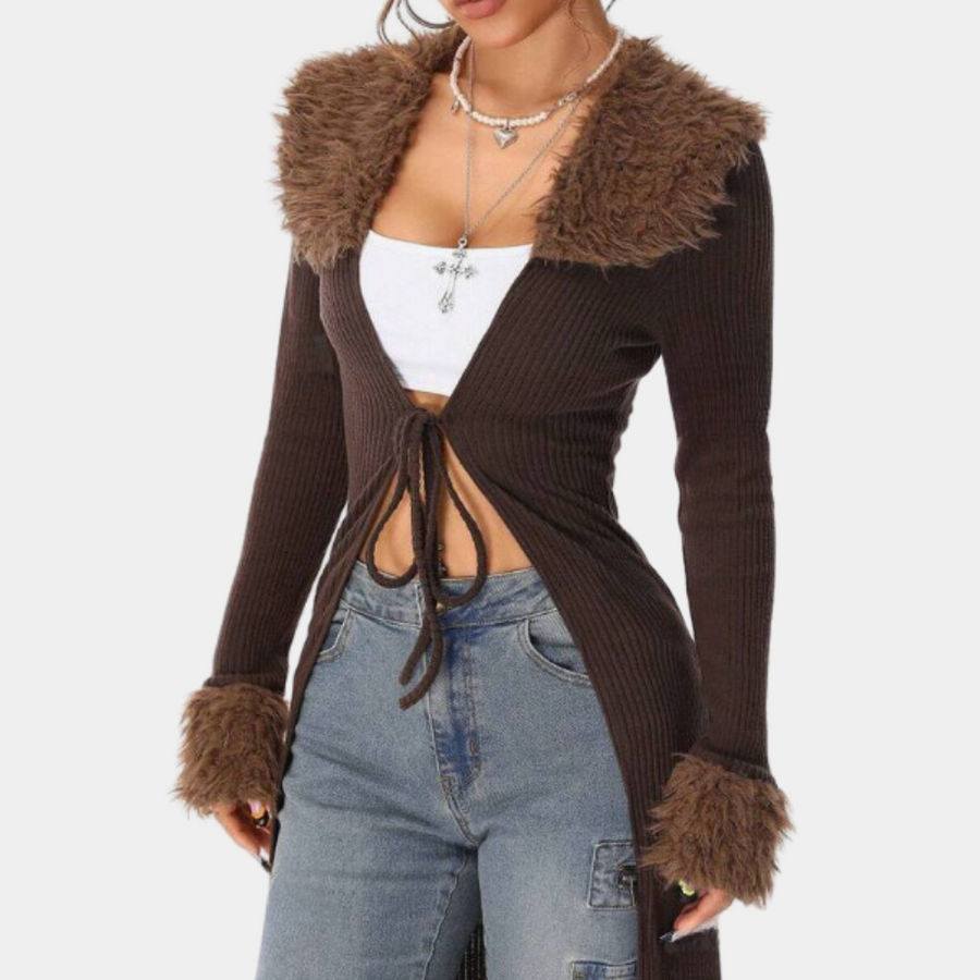 Bunny vest dames | Vintage lang vest in bruin met tijdloos design