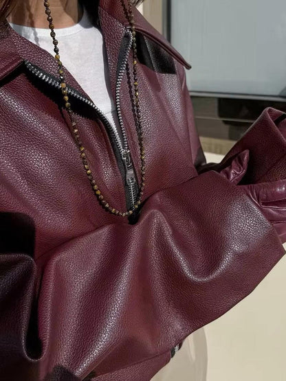 burgundy leren jas voor dames