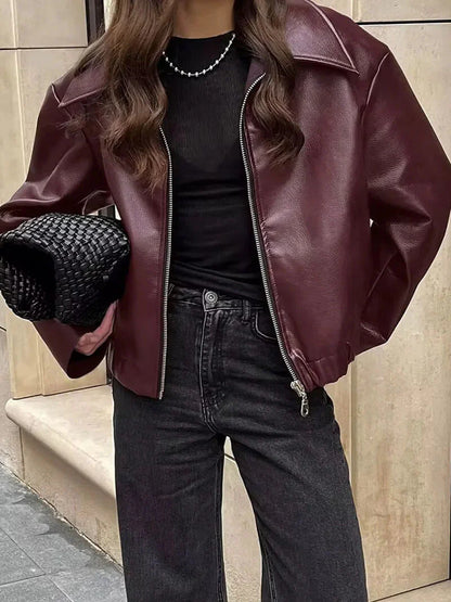 burgundy leren jas voor dames