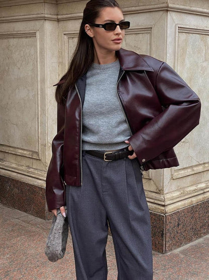 burgundy leren jas voor dames