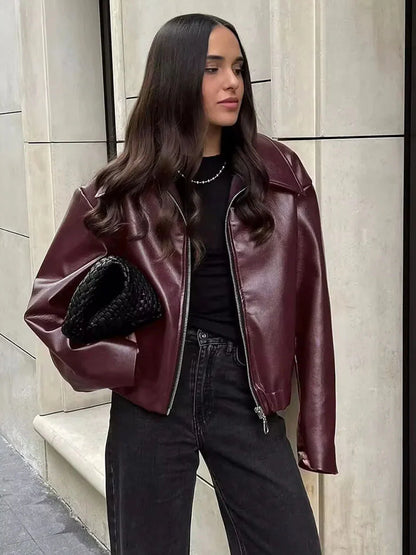 burgundy leren jas voor dames