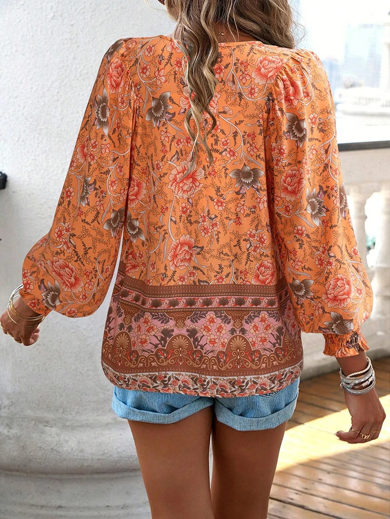 Dames blouse met bloemenprint en boho-stijl – luchtig katoen en verstelbare pasvorm voor zomerse casual outfits