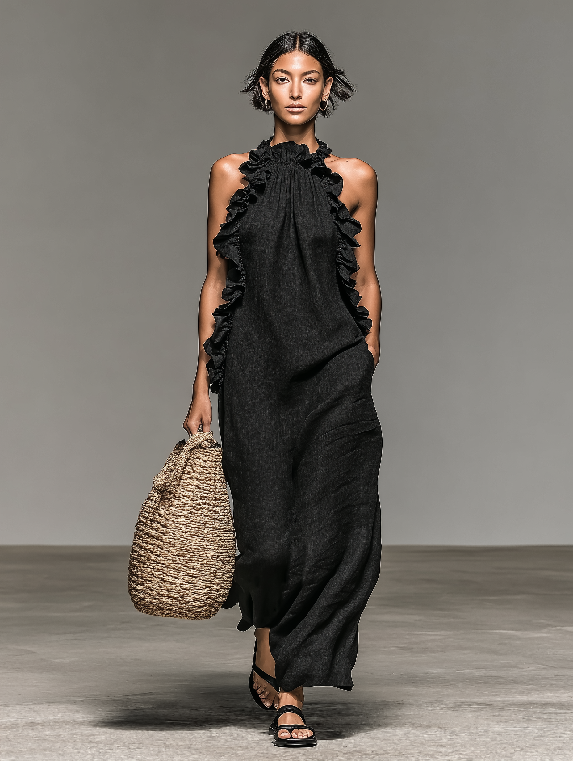 Dames Maxi Jurk met Volant Mouwloos Zomerjurk