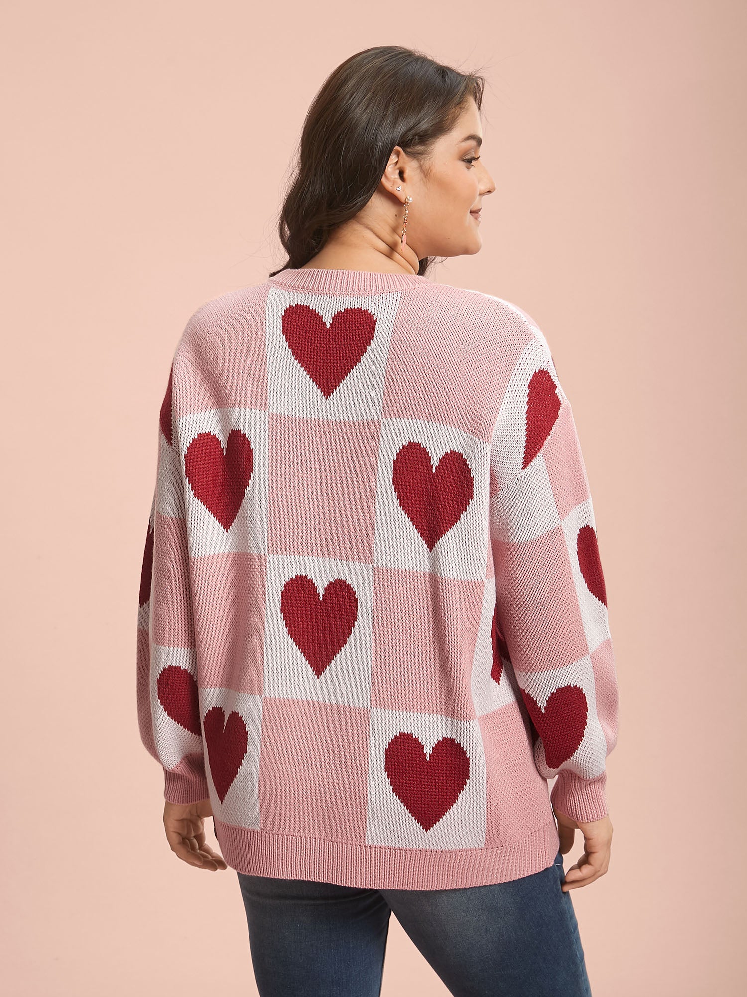 Calyx - Geruite harten jacquard kleurcontrast trui