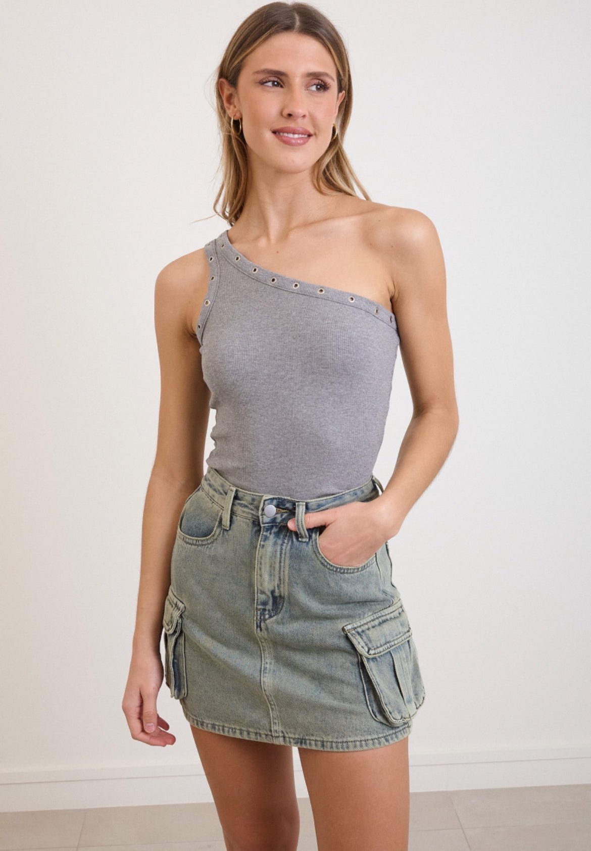 Eeke | Dames Cargo Skort Washed Denim – Stoer Design met Comfortabele Ingebouwde Short
