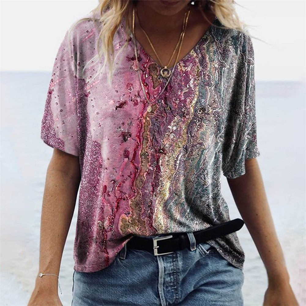 Jannie | Dames T-shirt – Relaxed Fit – V-hals – Boho Design – Ademend