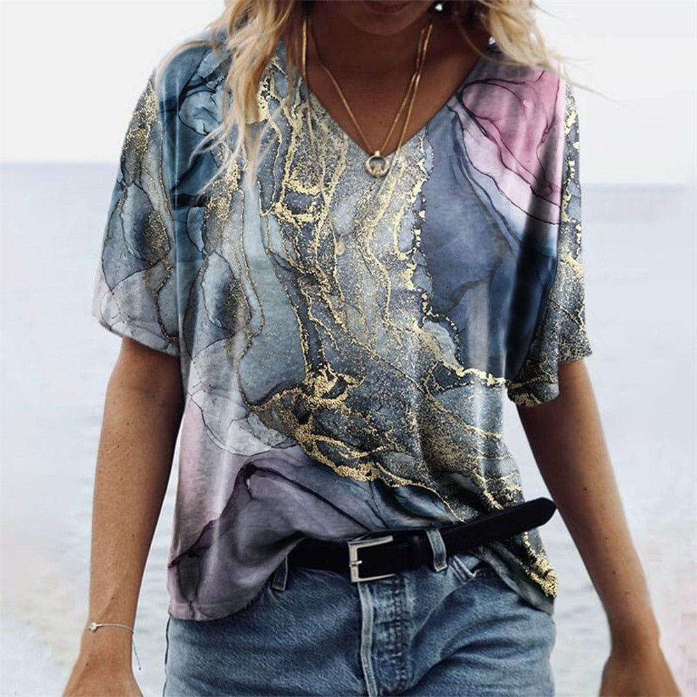 Jannie | Dames T-shirt – Relaxed Fit – V-hals – Boho Design – Ademend
