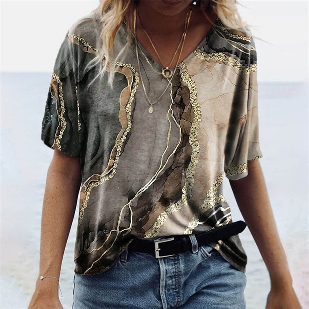 Jannie | Dames T-shirt – Relaxed Fit – V-hals – Boho Design – Ademend