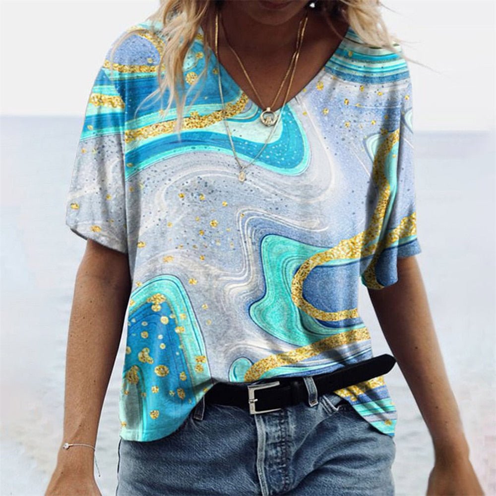 Jannie | Dames T-shirt – Relaxed Fit – V-hals – Boho Design – Ademend