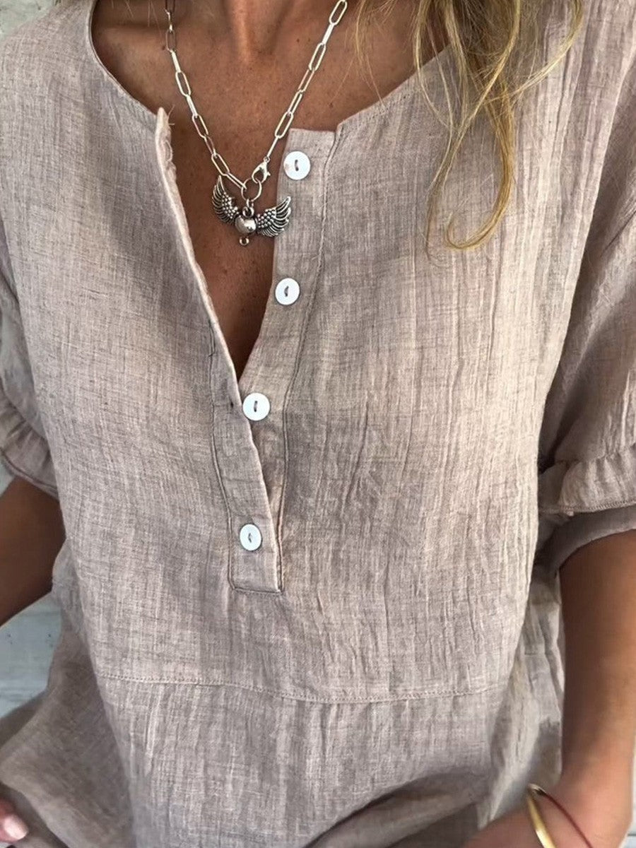 Hannah | Dames Top met Korte Mouwen – Relaxed Fit – Ruffle Mouwen