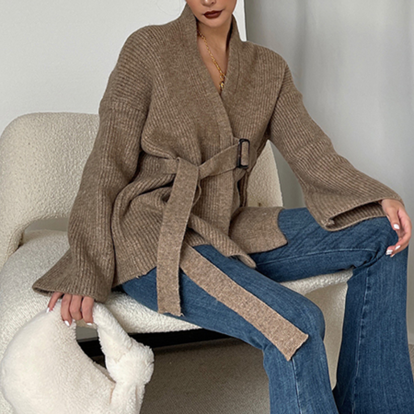 Cardigan dames met riem | Tijdloos vest met verstelbare pasvorm en elegante stijl