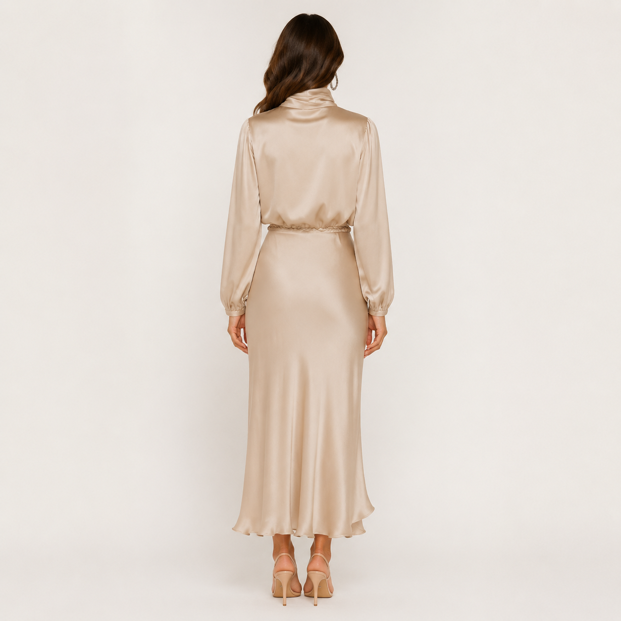 Dames Hoge Taille Midi Jurk – Effen, Casual, Geschikt voor Avondkleding