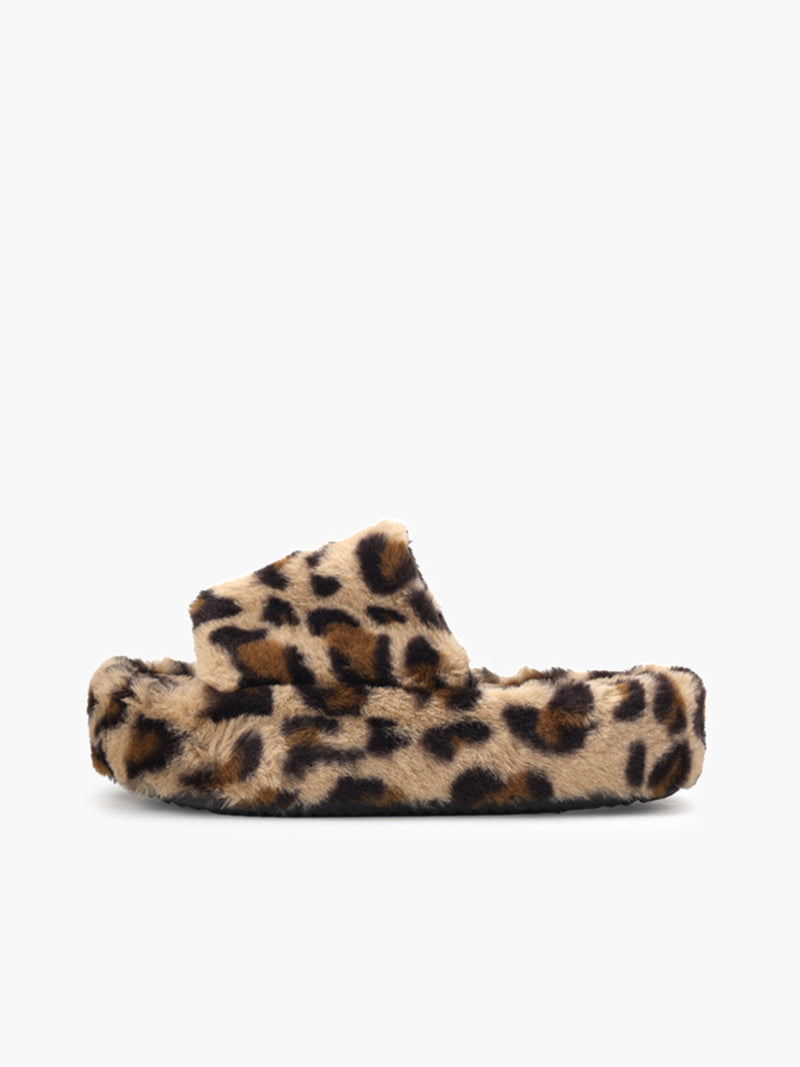 Cindy - Luipaard Fuzzy Platform Pantoffels
