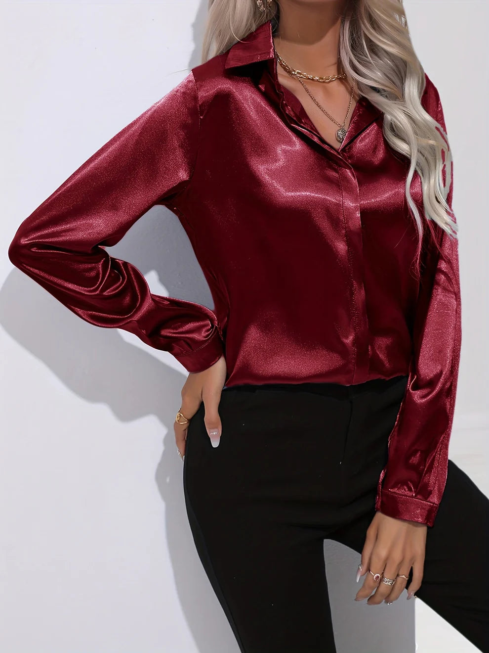 Satijnen Blouse | Dames blouse met elegante glans en tijdloze stijl