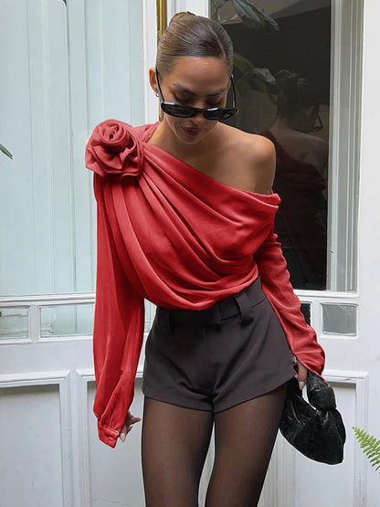 Claire - Chiffon semi-sheer One Shoulder Asymmetrische Blouse