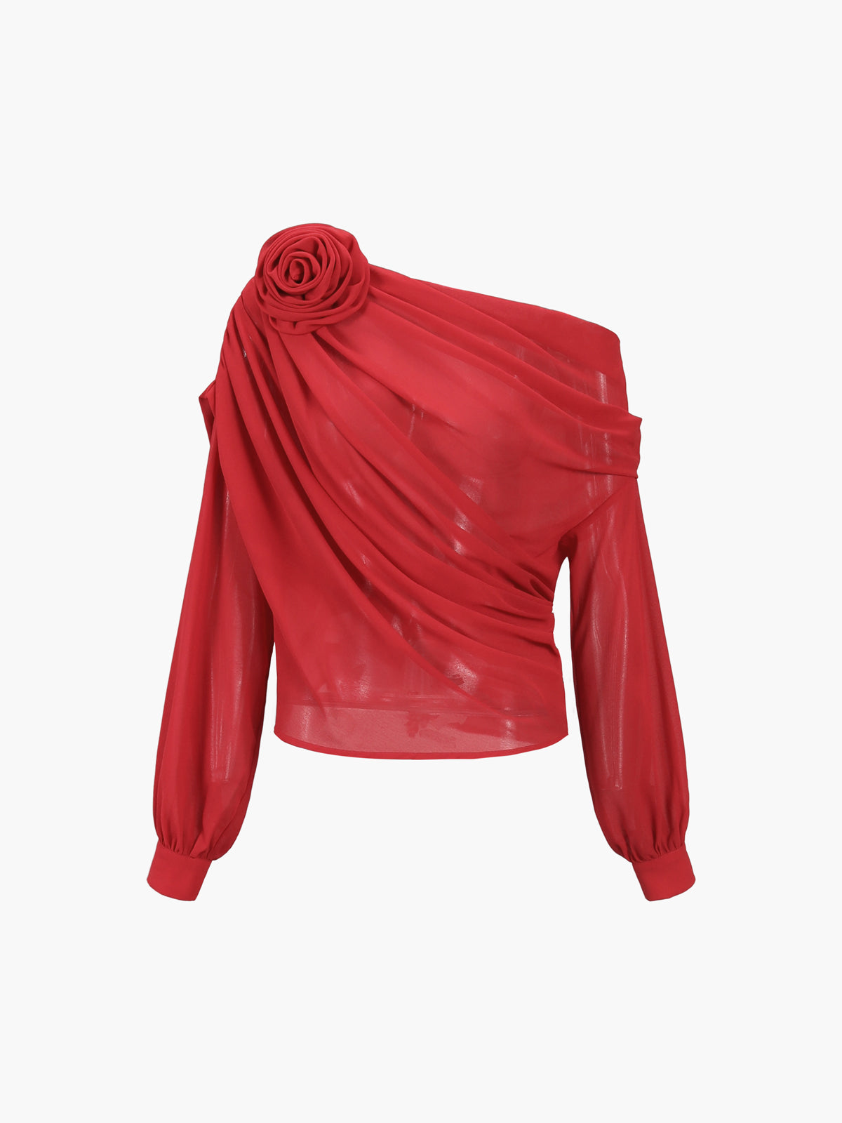 Claire - Chiffon semi-sheer One Shoulder Asymmetrische Blouse
