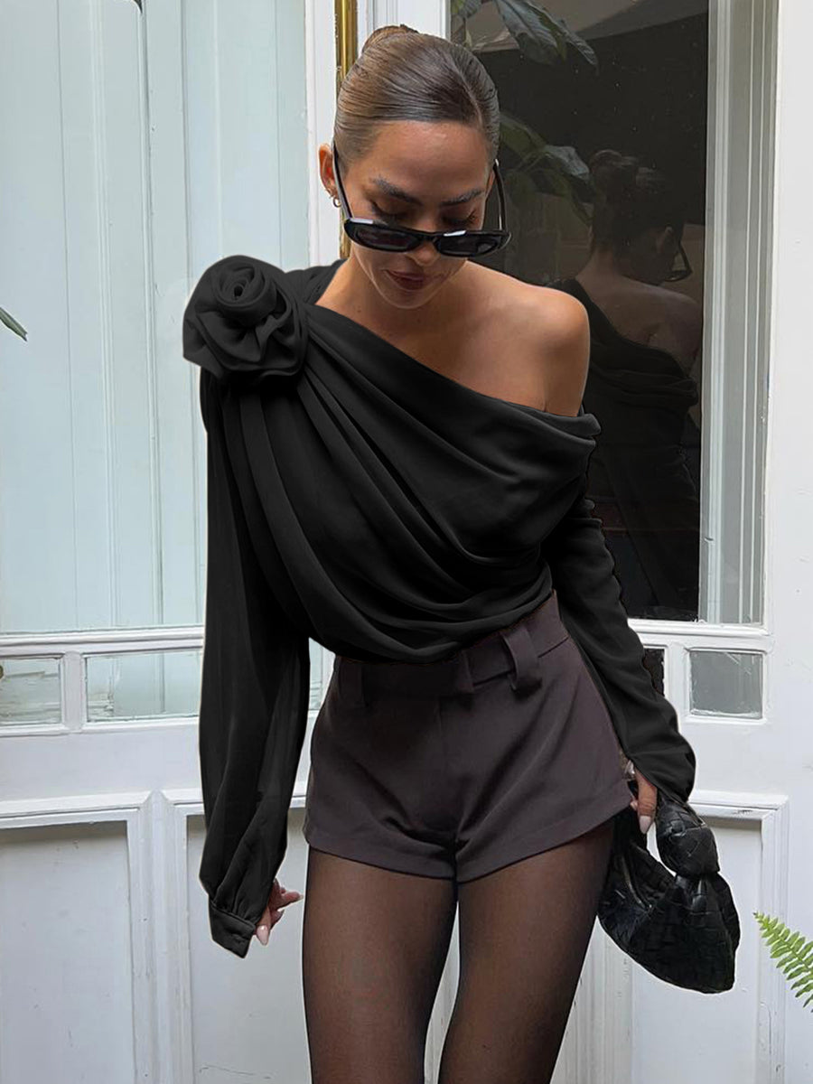 Claire - Chiffon semi-sheer One Shoulder Asymmetrische Blouse