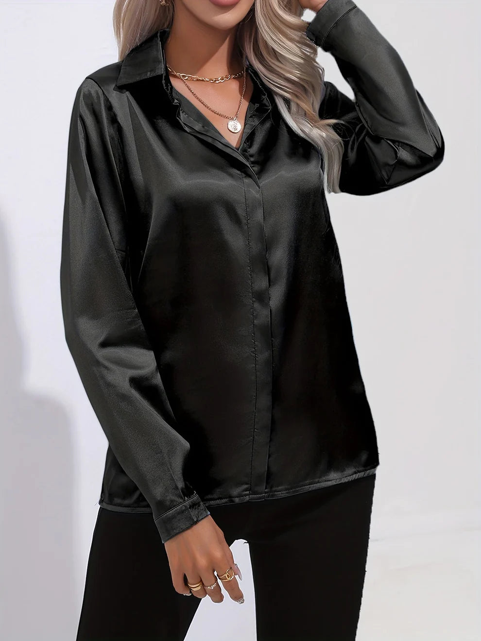 Satijnen Blouse | Dames blouse met elegante glans en tijdloze stijl
