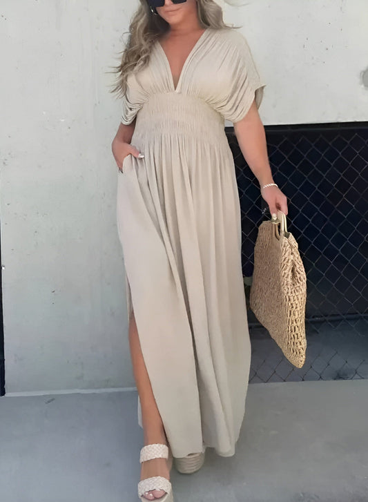 Coral - V-neck Maxi dress