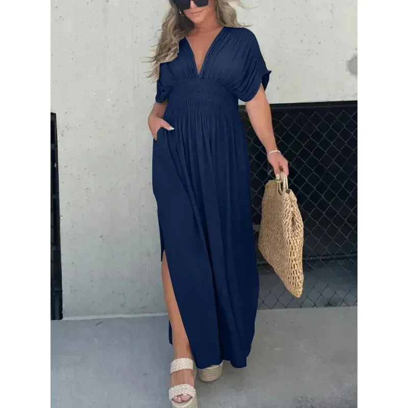 Coral - V-neck Maxi dress