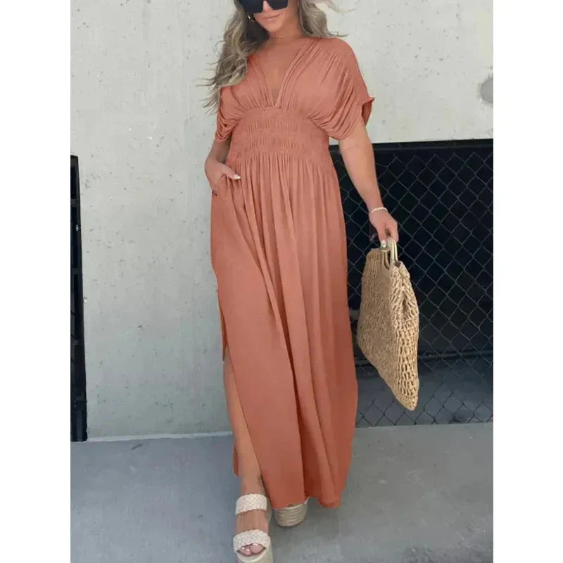 Coral - V-neck Maxi dress