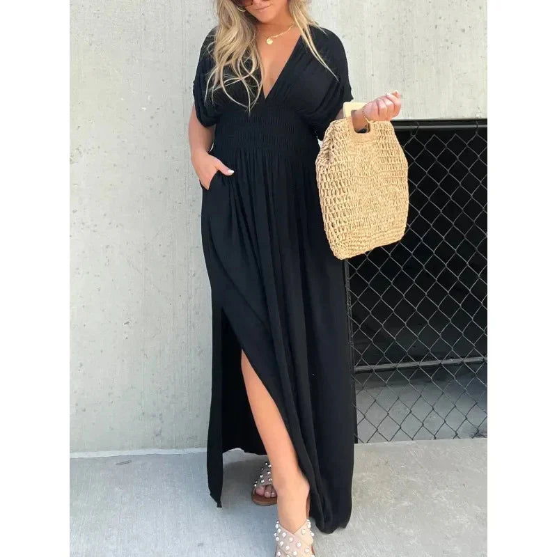 Coral - V-neck Maxi dress