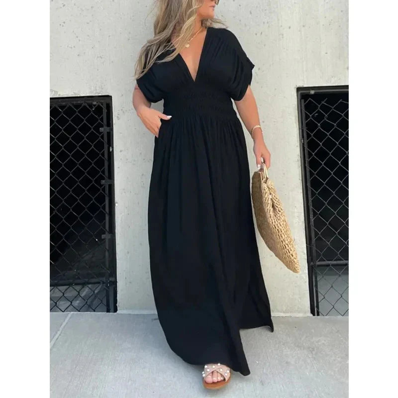 Coral - V-neck Maxi dress