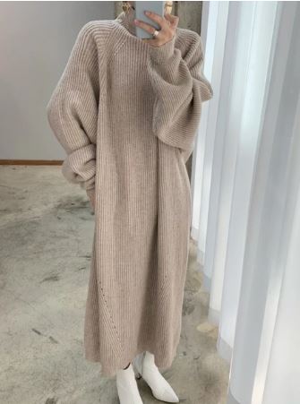 Crystal - Chique Gebreide Vintage Maxi Jurk met Lange Mouwen