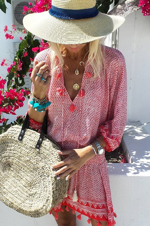 Thijne | Strandjurk voor dames met levendige print en boho-chique details