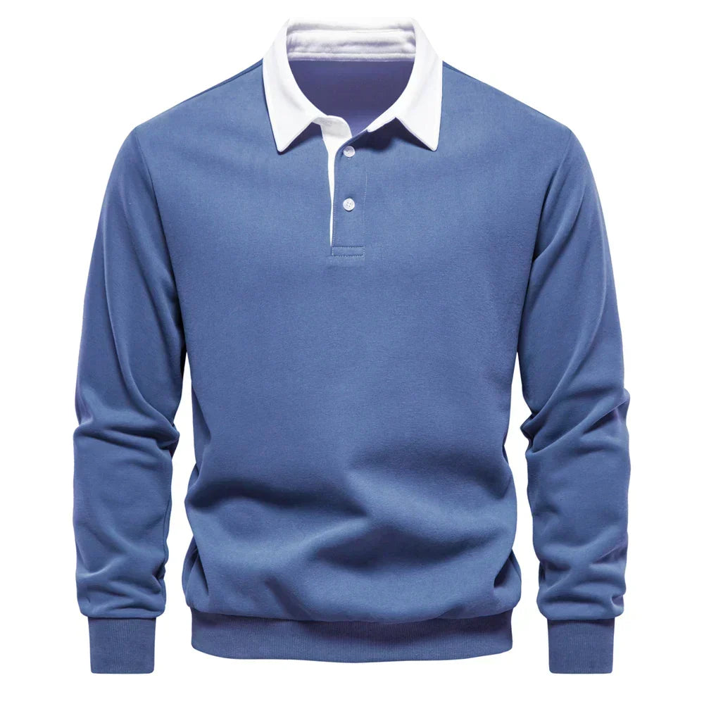 Daan polosweater met polokraag, close-up blauw