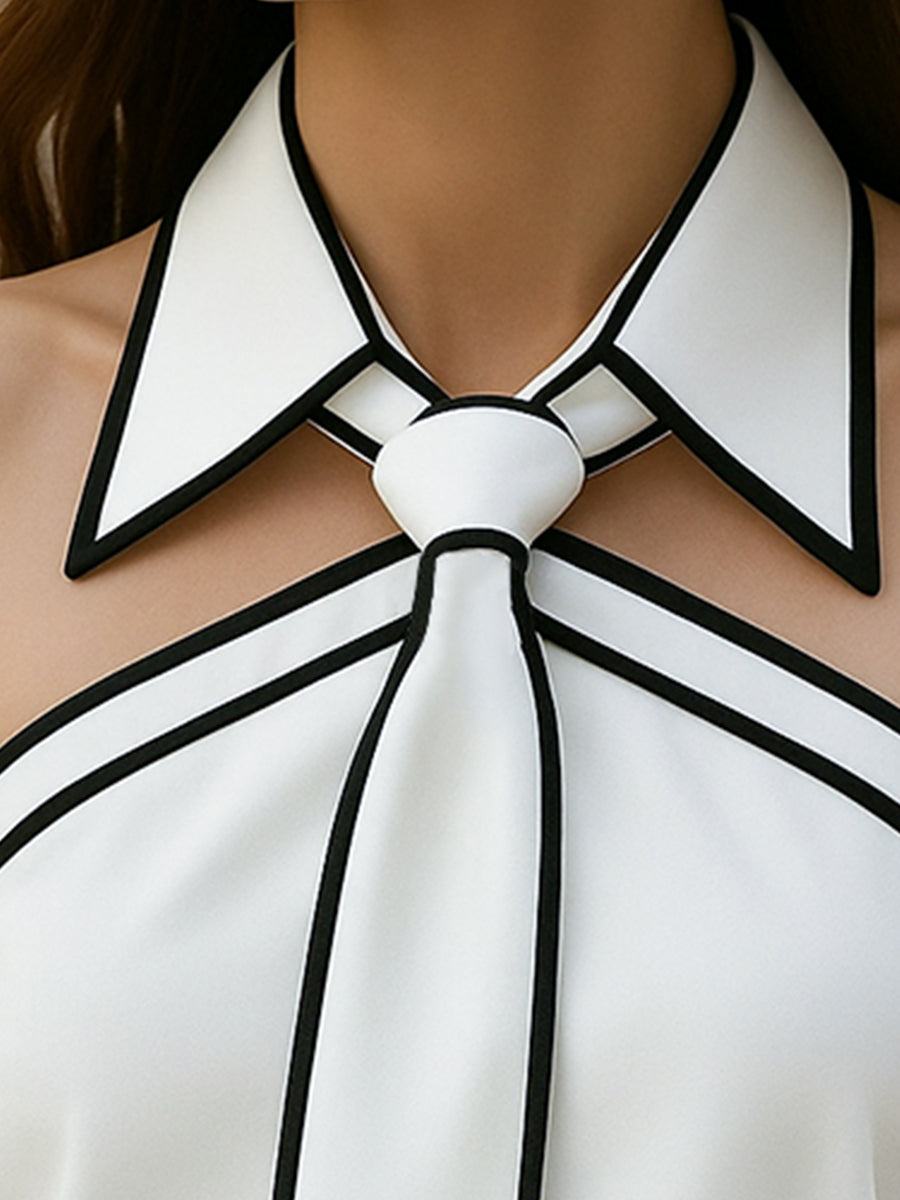 Dames Getailleerde Top – Met Kraag en Strikdetail, Geschikt voor Lente en Zomer