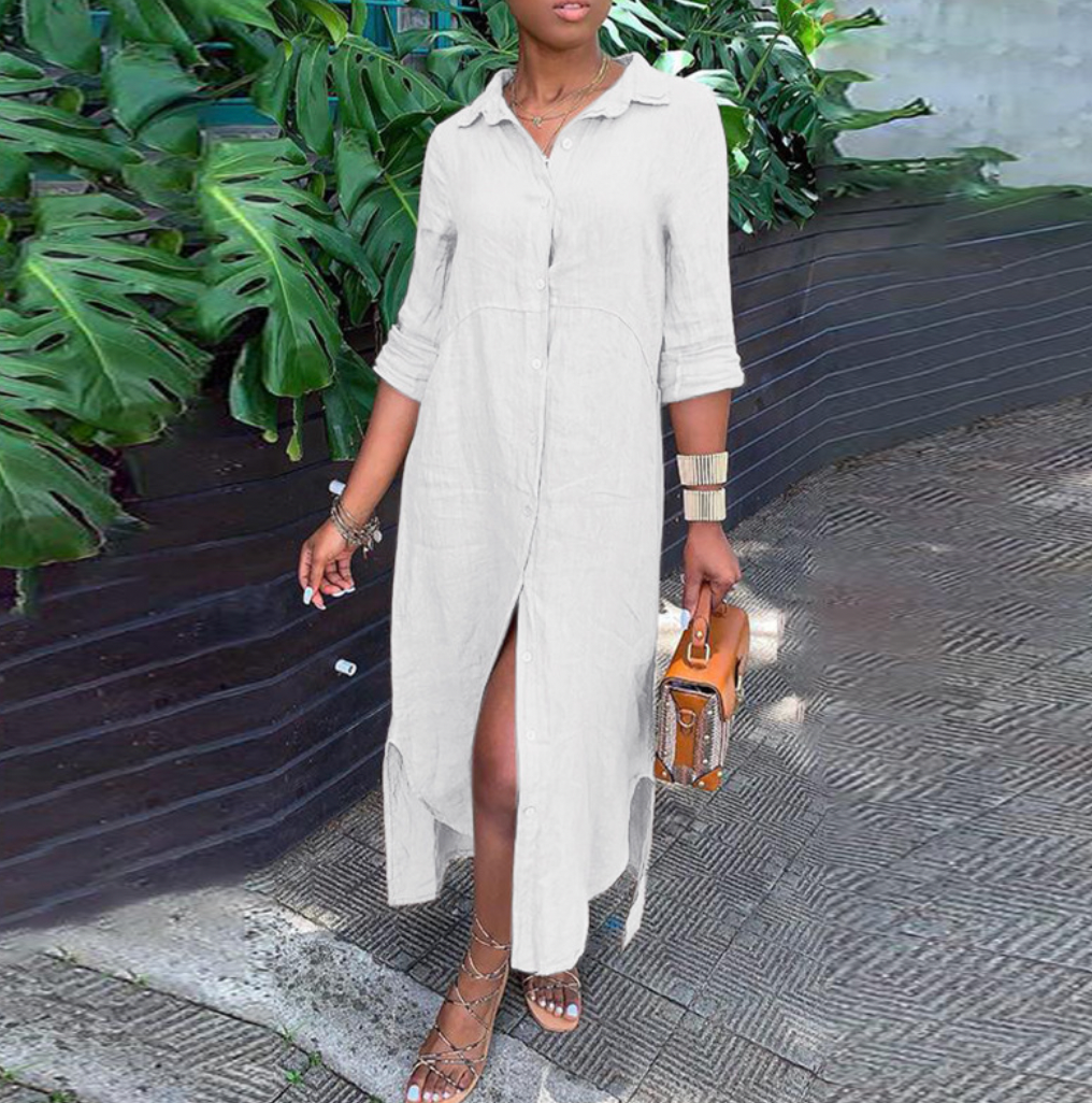Delphine Lange Jurk | Casual damesjurk met kraag en elegant linnen silhouet