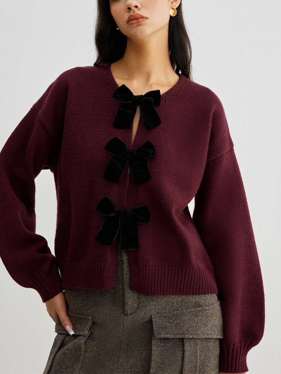 Donna Velvet Trui | Dames gebreide trui met strik en romantische lantern mouwen