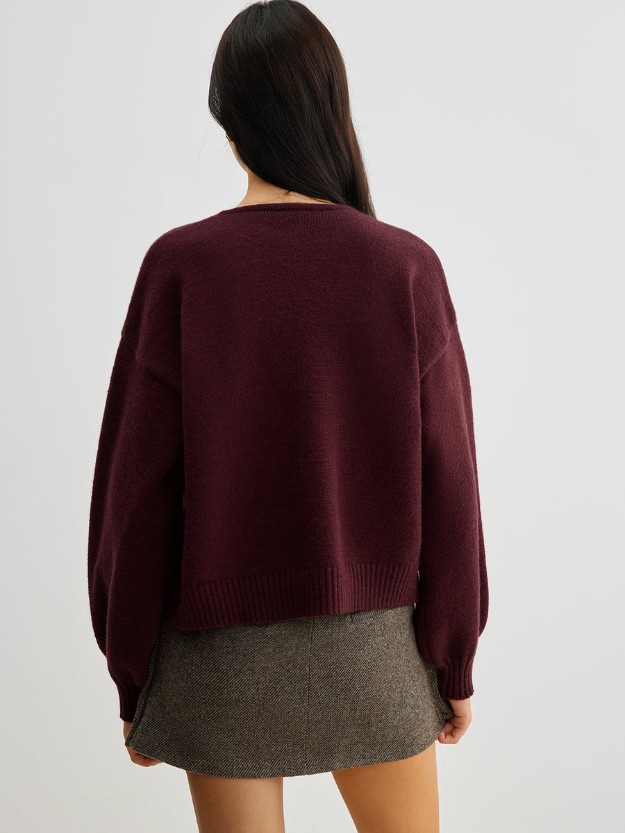 Donna Velvet Trui | Dames gebreide trui met strik en romantische lantern mouwen