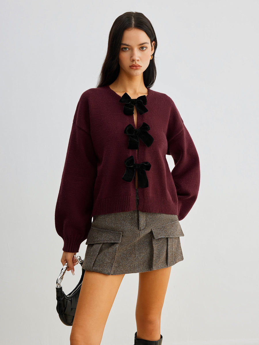 Donna Velvet Trui | Dames gebreide trui met strik en romantische lantern mouwen
