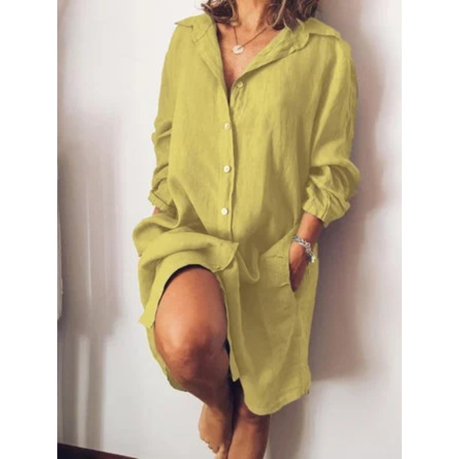 Dames blouse van linnen met lange rechte snit
